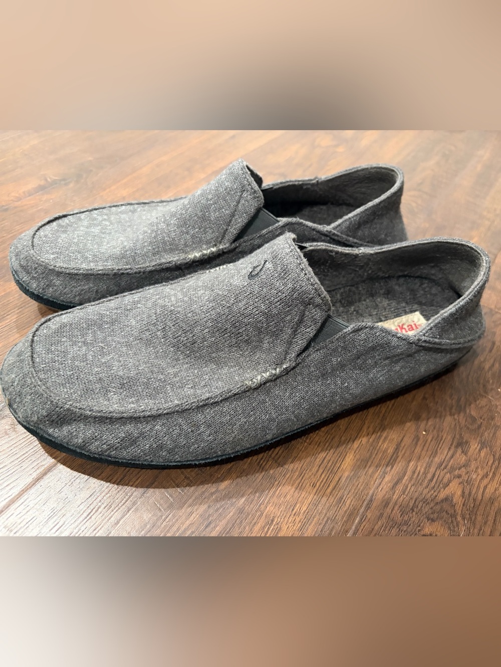 OluKai Moloa Hulu Men's Slippers Size 13 US Gray Wool Blend Drop-In Heel Loafers